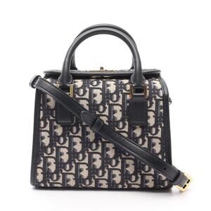 Dior Oblique Tote Bag Canvas Leather Beige Tan Navy Blue